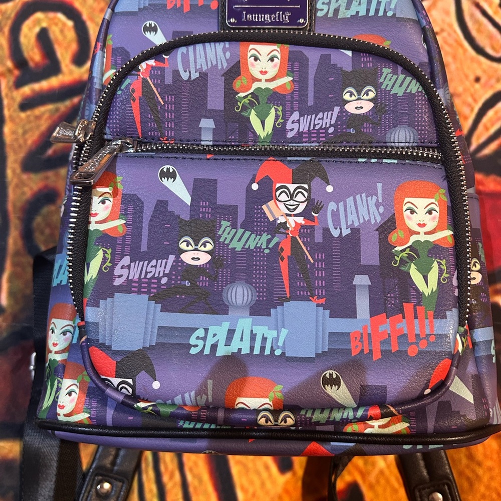 Loungefly Purple Backpack with Comic Characters